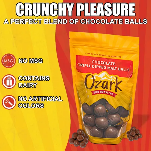Miniatura 3 de OZARK NUT ROASTERS Bolas de malta de chocolate, aperitivo gourmet de caramelo malteado, rico sabor a chocolate, bolsa resellable de 14 onzas