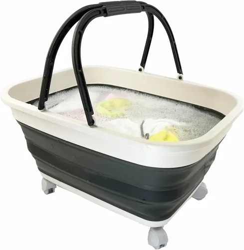 Miniatura 5 de SAMMART Cesta de plástico plegable de 26 litros (6.8 galones) con asa y ruedas, contenedor de almacenamiento plegable con asa y ruedas, bañera