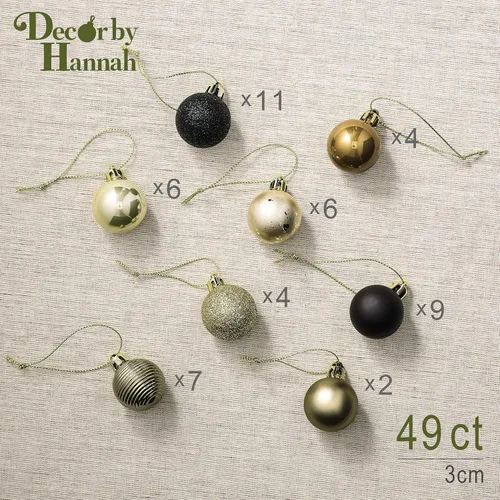 Miniatura 5 de DecorbyHannah Mini Adornos de Navidad Negro y Dorado, 49 unidades de 1.18 pulgadas, Adornos Pequeños para Decoraciones de Árbol de Navidad, Juego a
