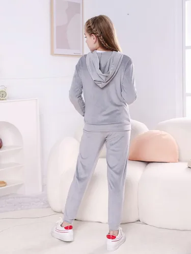 Miniatura 3 de V.&GRIN Girls 2 Piece Outfit Tracksuit Velour Zip-Up Hooded Sweatshirt and Athletic Sweatpants Clothes Kids Jogger Set