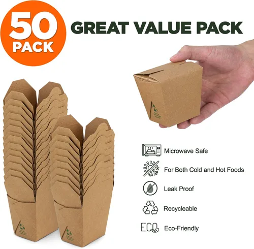 Miniatura 2 de Fit Meal Prep Paquete de 50 cajas chinas para llevar de 8 onzas, 3 recipientes de cartón kraft liso de 2.5 pulgadas, resistentes a fugas y grasa