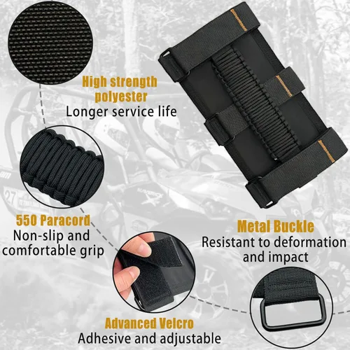 Miniatura 2 de Asas de Agarre de Paracord para Jeep, Paquete de 2, Asas de Agarre de Barra Enrollable para Jeep Wrangler para JK TJ JL CJ YJ JKU JLU y Gladiator