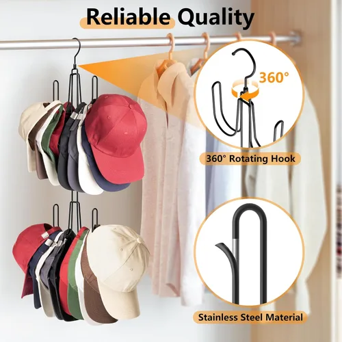 Miniatura 2 de NANATI Perchas de sombrero para armario, organizador de sombreros de acero inoxidable, estantes para gorras de béisbol, organizador de gorras