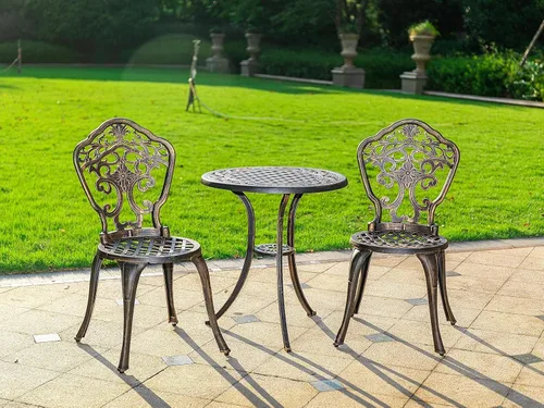 Miniatura 4 de Juego de Bistró de 3 Piezas Muebles de Patio de Aluminio Fundido a Prueba de Óxido Juegos 2 Sillas y 1 Mesa Redonda Exterior, Jardín, Patio, Balcón