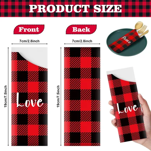 Miniatura 2 de Roowest 100 bolsas de cubiertos de Navidad desechables, soporte para cubiertos de papel de Navidad, bolsas para Navidad, hogar, boda, fiesta