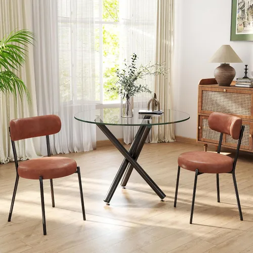 Miniatura 56 de Juego de mesa de comedor redonda de cristal negro para 2, juego de mesa de cocina pequeña y moderna de 36 pulgadas con 2 sillas de comedor tapizadas