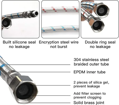 Miniatura 3 de Conector de grifo de 24 pulgadas de largo, 2 líneas de suministro de grifo, manguera de inodoro trenzada de acero inoxidable, rosca de compresión