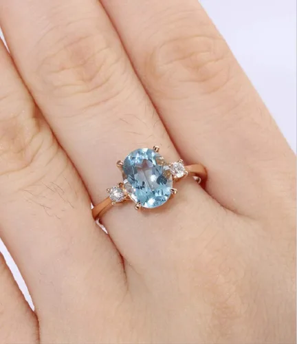 Miniatura 2 de Duan Fashion Jewelry 14k Gold Filled Natural Aquamarine Crystal Ring, Blue Topaz Natural Gemstone Engagement Wedding Ring Lady Size 6-10