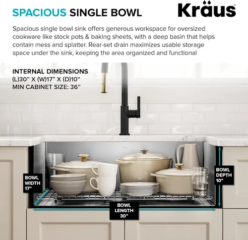 Miniatura 8 de Kraus Standart PRO - Fregadero de cocina de montaje inferior con tazón individual para bar de acero inoxidable, calibre 16, 10 pulgadas, KHU101-10