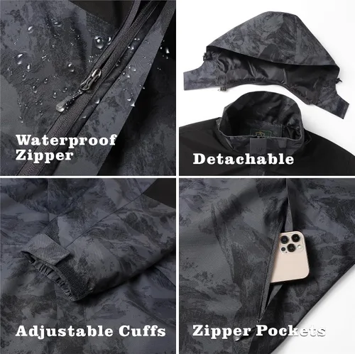 Miniatura 47 de GIISAM Chaqueta de lluvia para hombre, impermeable, ligera, para exteriores, rompevientos con capucha
