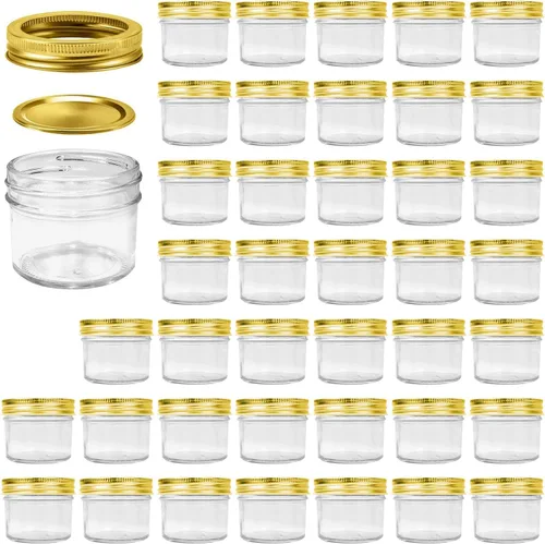 Miniatura 9 de Tarros de vidrio de 4 onzas con tapas y bandas, pequeños frascos de conservas para caviar, hierbas, gelatina, mermeladas, mini tarros de boca ancha