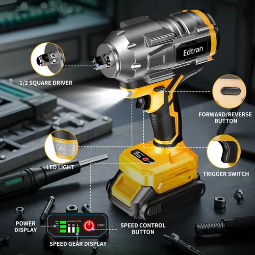Miniatura 6 de Llave de impacto inalámbrica 1/2 para batería Dewalt de 20 V, destornillador de impacto sin escobillas de 1500 Nm/1106 pies-libras, herramienta