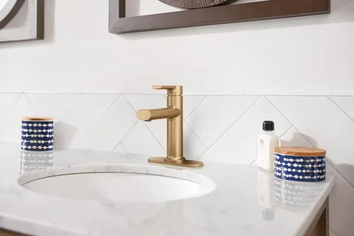 Miniatura 8 de Moen Meena Oro Bronceado - Grifo de fregadero de baño moderno de un solo agujero con una manija, placa de cubierta opcional y montaje de desagüe
