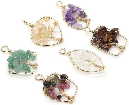 Miniatura 3 de Dije de piedra preciosa del árbol de la vida, colgante de piedra de cuarzo de cristal, alambre de cobre, dije de piedras preciosas curativas