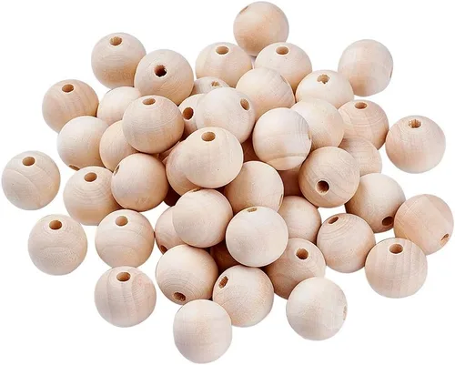Miniatura 17 de Mega Pet 50 cuentas espaciadoras de madera natural sin terminar de 0.394 in (0.4 pulgadas), bolas redondas de madera sueltas para manualidades