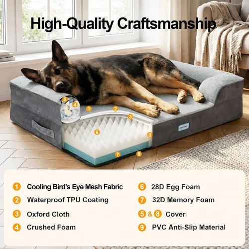 Miniatura 3 de OhGeni Orthopedic Cooling Dog Bed Couch, Cooling Big Pet Sofa for Extra Large Sized Pets with Memory Foam, Machine-Washable Waterproof Removable