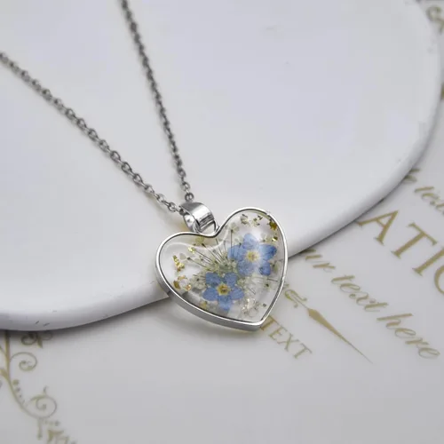 Miniatura 17 de Collar de flores silvestres prensadas con encaje de Forget-Me-Not y Queen Anne Collar de flores prensadas de oro Collares hechos a mano