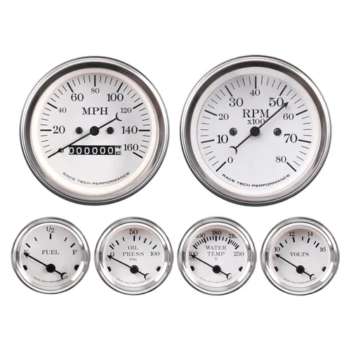 Miniatura 12 de RACETECH Clásico Juego de 6 Calibradores - 85mm 3-3/8" Velocímetro GPS Tachómetro Eléctrico - 52mm 2-1/16" Voltaje Nivel de Combustible Temperatura