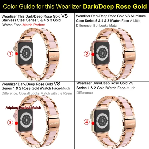Miniatura 7 de Wearlizer - Correa compatible con Apple Watch de 38/40/41/42 mm; pulseras de moda para mujer, acero inoxidable + resina metálica de repuesto
