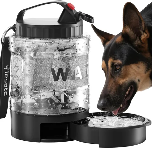 lesotc Botella de agua de viaje para perros portátil con cuenco extraíble, dispensador de agua de viaje grande de 77 onzas para perros, artículos