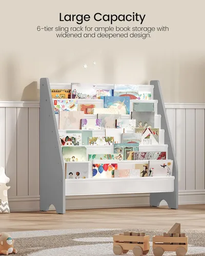 Miniatura 5 de CHOEZON Estantería infantil de 6 niveles, estante para libros para habitación de niños, librero tipo eslinga, estante de almacenamiento de revistas