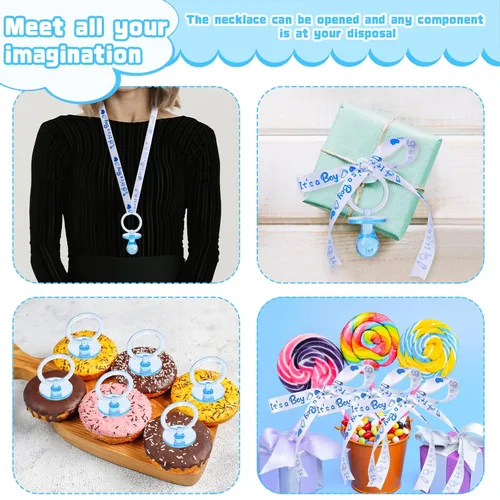Miniatura 5 de 72 bonitos collares de chupete para niños y niñas, juego de collar acrílico para chupete para regalos de baby shower, fiesta de revelación de Azul