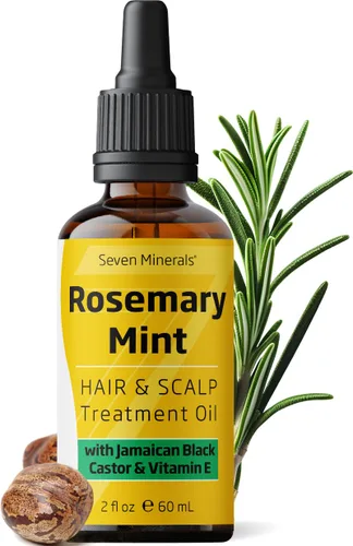 Seven Minerals, Aceite de romero para el crecimiento del cabello, infundido con aceite de ricino negro jamaicano, vitamina E, menta y aceites