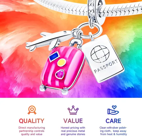 Miniatura 3 de NUJIFFY Cuentas de plata de ley 925 para pulseras y collares, cuentas de cristal para hermana de pasaporte de avión, pulseras de ángulo de corazón