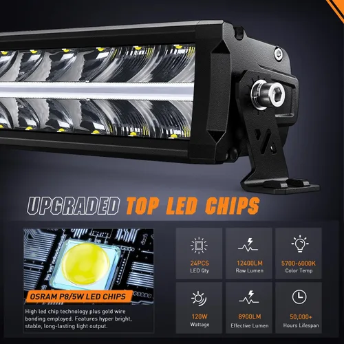 Miniatura 2 de Nilight Barra de Luz LED con DRL Ámbar de 16 Pulgadas 120W Luz Todoterreno Anti-Deslumbrante Combo Inundación Punto LED Luz de Conducción IP68