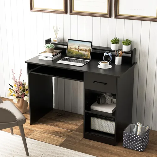 Miniatura 2 de Escritorio para computadora con gabinete y bandeja para teclado, estación de trabajo de oficina en casa con cajón, estantes ajustables, mesa