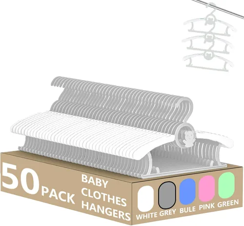 Miniatura 19 de Perchas HGYZE para bebé para armario, colgador antideslizante de 11"-14" ajustable para ropa de bebé para guardería, colgador de plástico para niños