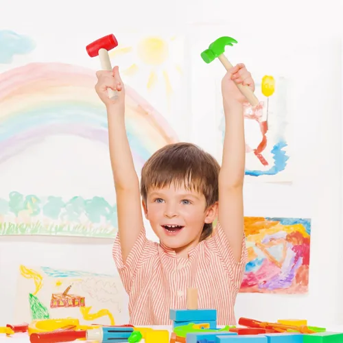 Miniatura 6 de Martillos de madera de simulación de martillos de madera pequeños de plástico para niños pequeños, herramientas de mantenimiento portátiles