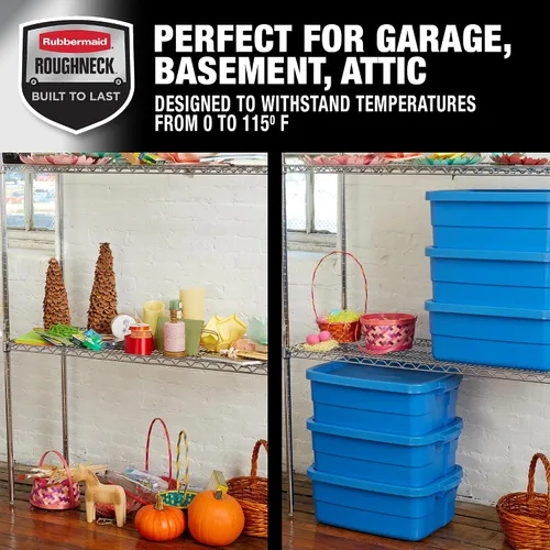 Miniatura 7 de Rubbermaid Roughneck Tote - Paquete de 6 unidades, 10 galones, fabricado en Estados Unidos, color azul patrimonio, contenedores de almacenamiento
