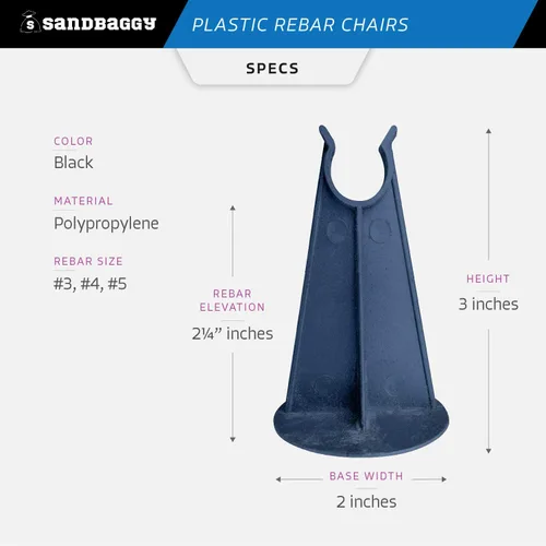 Miniatura 2 de Sandbaggy Silla de plástico con barras de refuerzo, se adapta a barras de refuerzo #3 a #5, construcción resistente, elección preferida