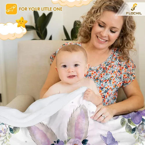 Miniatura 6 de FLOCHIL Manta de bebé personalizada para niñas, manta de bebé personalizada con nombre, manta de bebé de conejo personalizada, regalo para baby