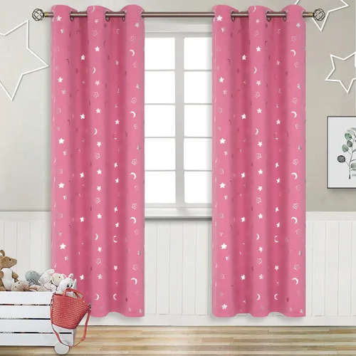 Miniatura 119 de BGment Cortinas opacas para dormitorio infantil, con aislamiento térmico, con ojales, estampado de estrellas plateadas, cortinas para oscurecer