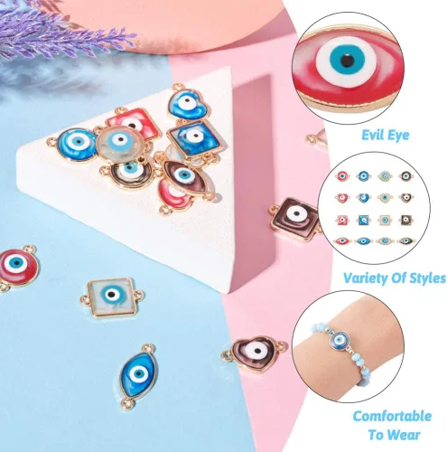 Miniatura 4 de 32 dijes de conector contra el mal de ojo, forma de ojo de caballo cuadrado con forma de ojo de caballo con conectores de ojo malvado