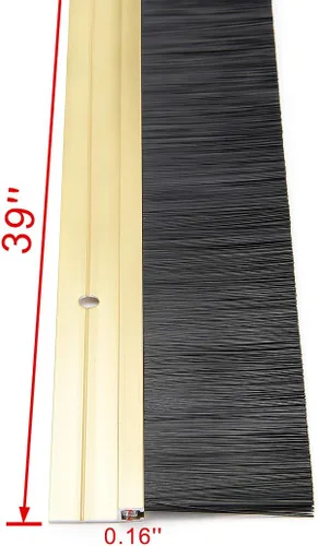 Miniatura 3 de uxcell Barrido inferior de la puerta aleación de aluminio en tono dorado con cepillo suave de silicona PP negro de 2 pulgadas, 39 pulgadas x 2.6 Oro