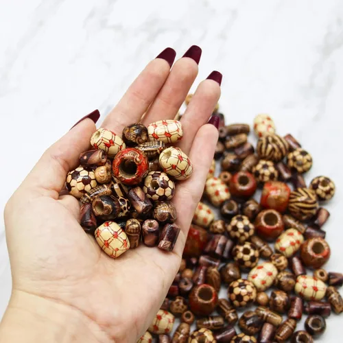 Miniatura 2 de 500 cuentas de madera para adultos para hacer joyas, pintadas africanas surtidas, suministros de macramé, madera artesanal para pulseras y collares