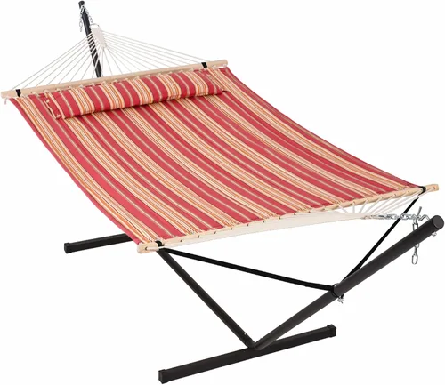 Miniatura 20 de ANOW Hamaca doble con combo de soporte de acero resistente de 12 pies, hamaca acolchada para 2 personas con soporte para exterior, capacidad