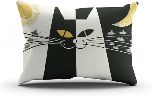 Funda de almohada rectangular decorativa con cremallera oculta de gato blanco y negro romántico vintage, funda de cojín de 16 x 24 pulgadas, diseño