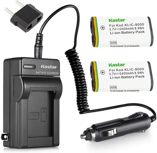 Kastar Batería (paquete de 2) y kit de cargador para Kodak KLIC-8000, K8000 funciona con Kodak Z1012 es, Z1015 es, Z1085 es, Z1485 es, Z612, Z712