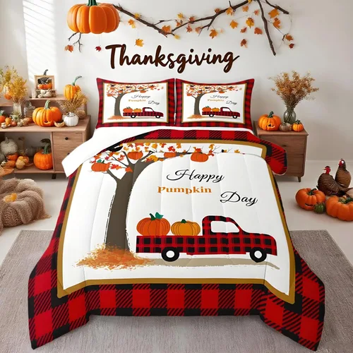 Miniatura 20 de Juego de edredón de calabaza de otoño tamaño individual para niños y niñas, juego de ropa de cama para niños, mujeres y hombres, ultra suave