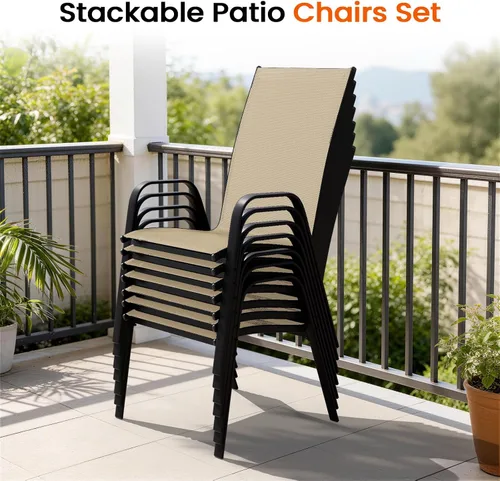Miniatura 7 de JEAREY - Juego de 4 sillas de comedor de patio, juego de muebles de comedor apilables para exteriores, juego de comedor para todo clima para césped