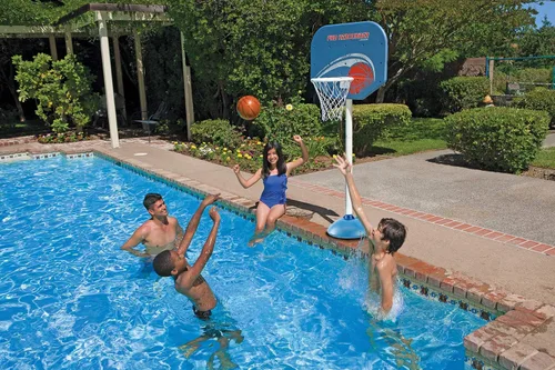 Miniatura 3 de Poolmaster Juego de aro de baloncesto ajustable Pro Rebounder junto a la piscina, tablero para todo tipo de clima, altura ajustable de 40 a 74
