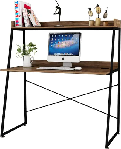 Miniatura 10 de DESIGNA Escritorio pequeño con escalera para computadora con estantes de almacenamiento, 43 pulgadas, 2 niveles, oficina en casa, estudiantes