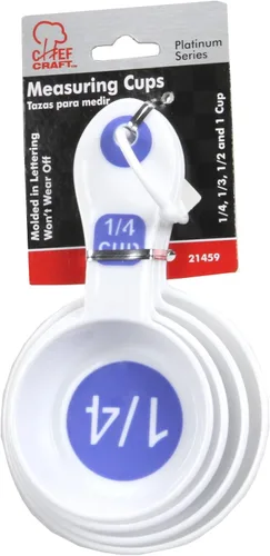 Miniatura 2 de Chef Craft Select Tazas medidoras de plástico, 1/4, 1/3, 1/2 y 1 taza, blanco y azul