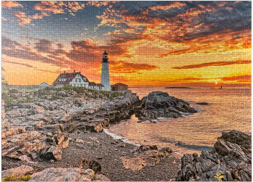 Miniatura 9 de MyPuzzle Portland Lighthouse At Sunrise in New England Maine USA - Rompecabezas prémium de 100 piezas para adultos
