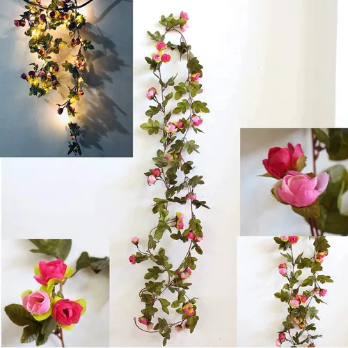 Miniatura 6 de Fielegen Guirnalda de 20 luces LED de flores de rosas, guirnalda de flores artificiales de 7.2 pies con luces de hadas para el día de San Valentín