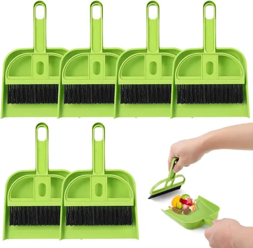 Healifty Paquete de 18 mini recogedor y cepillo para polvo, escoba pequeña y recogedor con asa para mascotas, niños, escritorio, hogar, campamento,